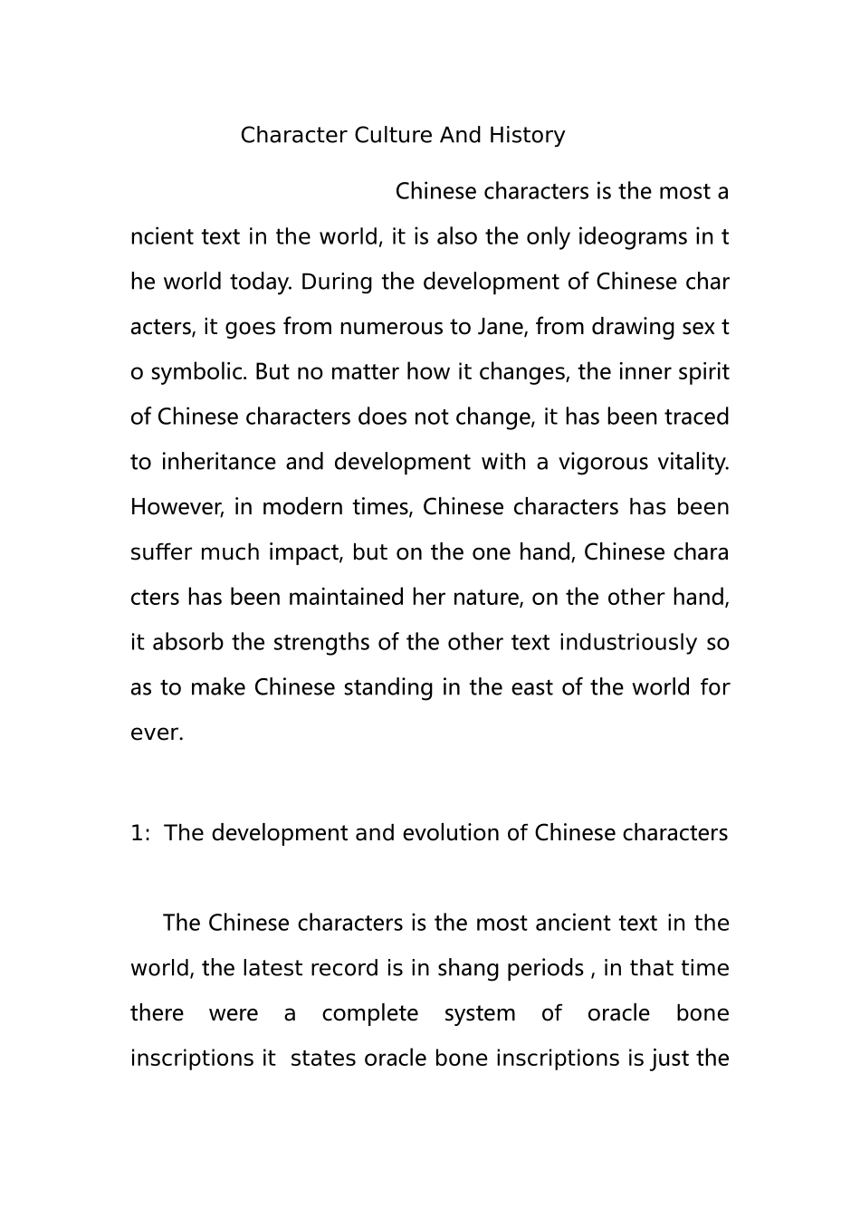 英语作文Character Culture And History_第1页