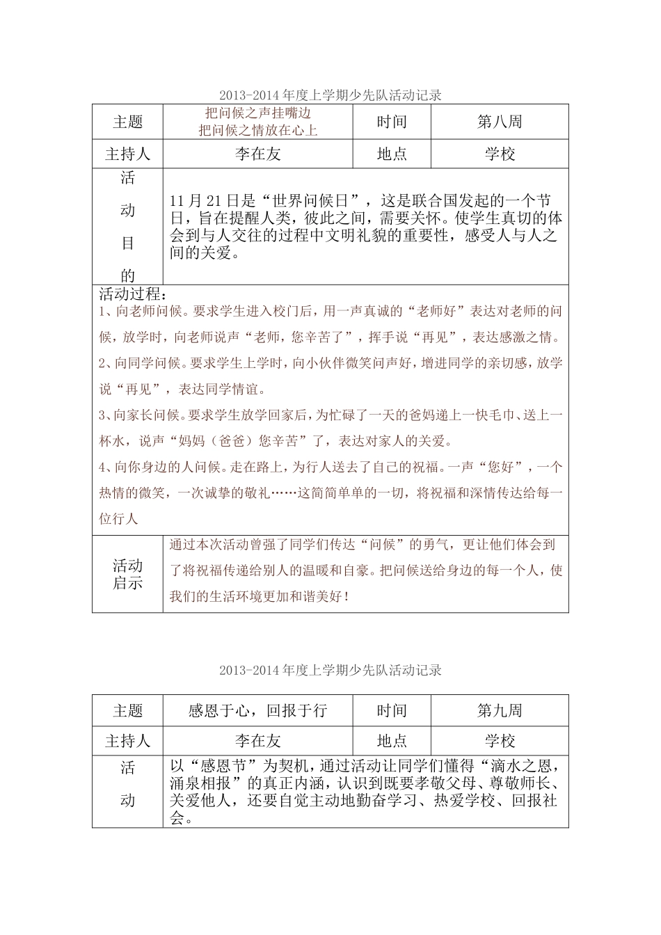 上学期少先队活动记录_第1页