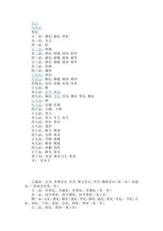 古代后宫官衔层级分类知识