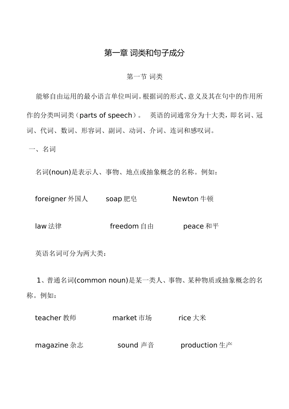 第一章 词类和句子成分  英语知识点梳理汇总_第1页