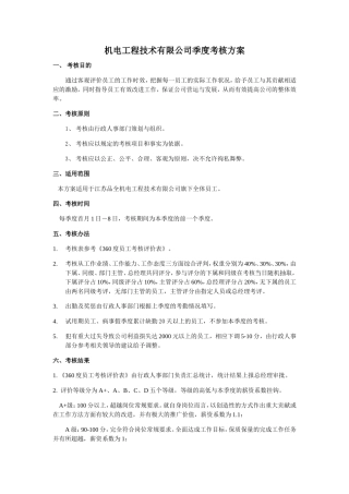 机电工程技术有限公司技术考核方案季度