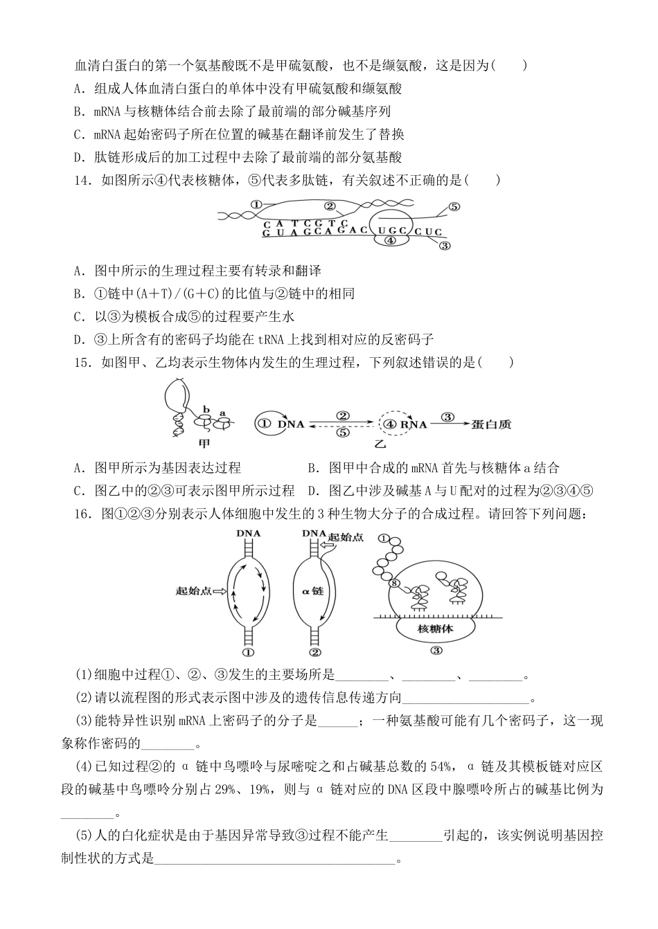 基因的表达测试试题_第3页