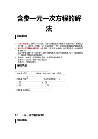 含参一元一次方程的解法 专题解析教学教案