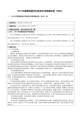 度降低医疗纠纷发生率持续改进（PDCA）
