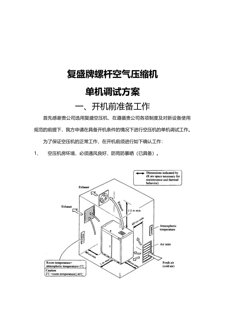 复盛牌螺杆空气压缩机单机调试方案_第1页