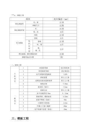 钢筋工程模板工程等指数
