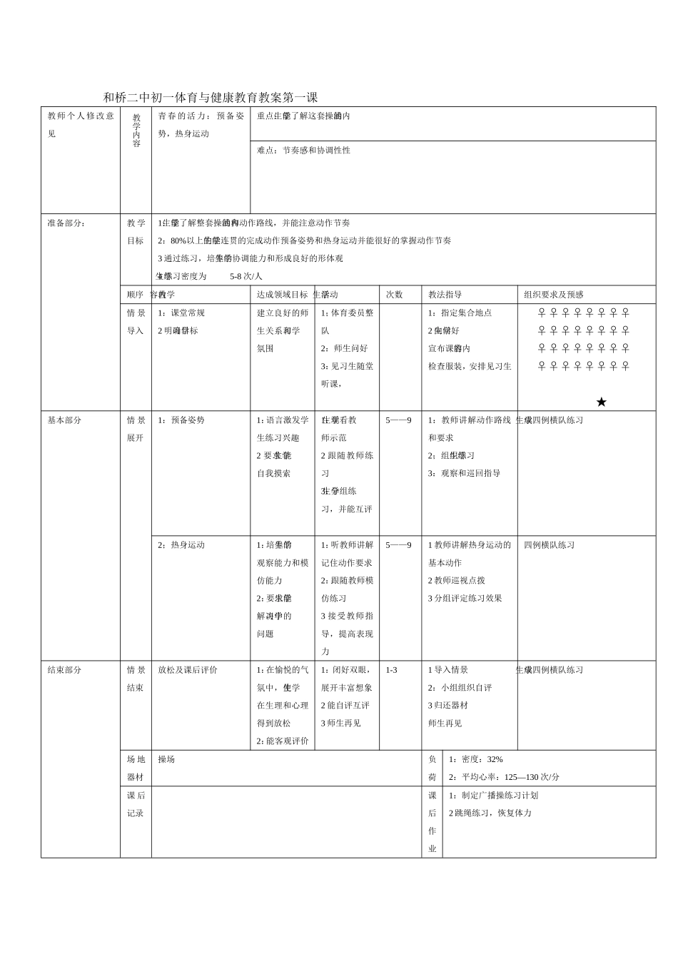 和桥二中初一体育与健康教育教案第一课_第1页