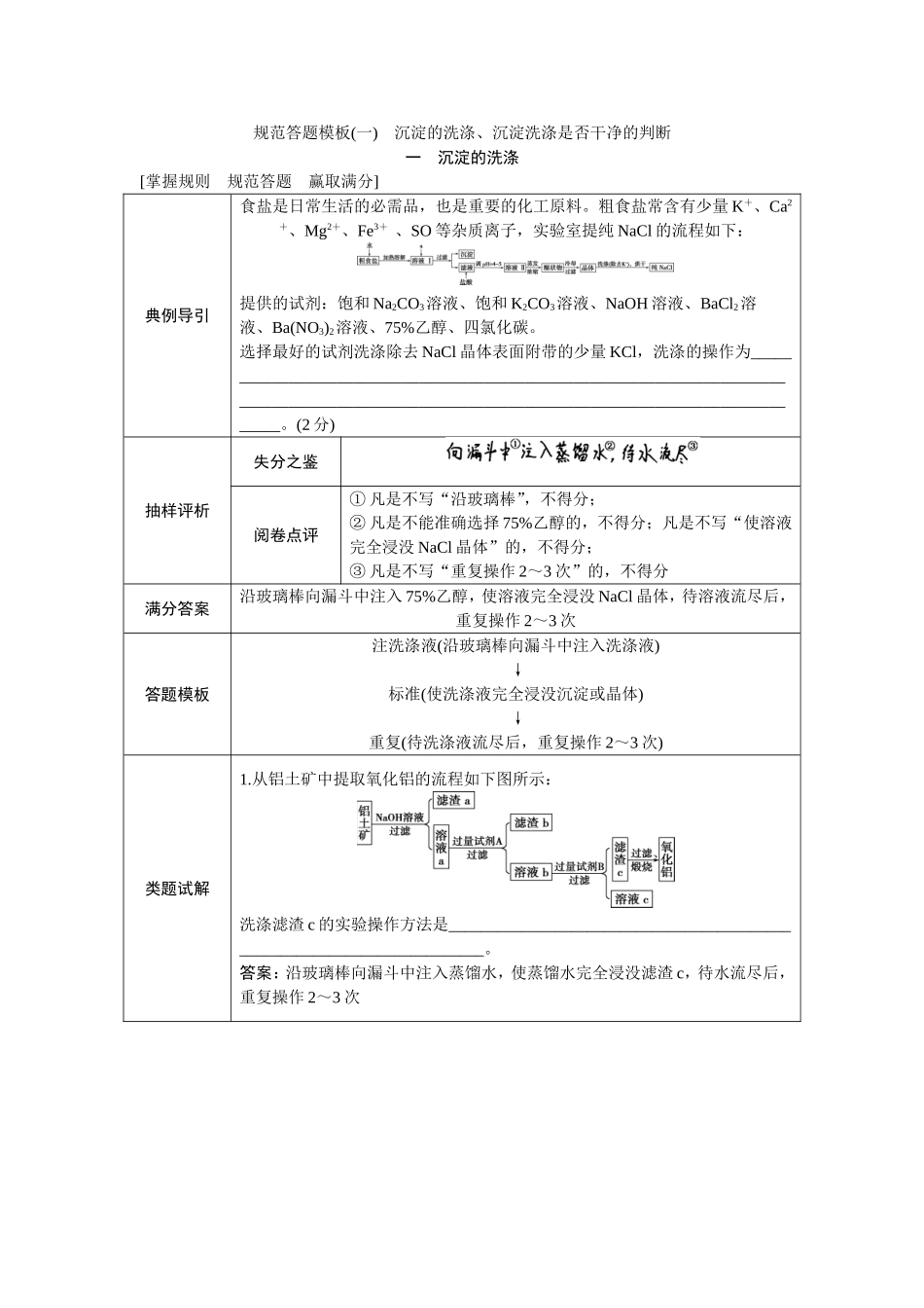 规范答题模板(一)　沉淀的洗涤、沉淀洗涤是否干净的判断_第1页