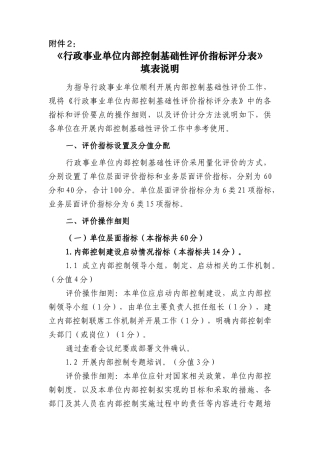行政事业单位内部控制基础性评价指标评分表