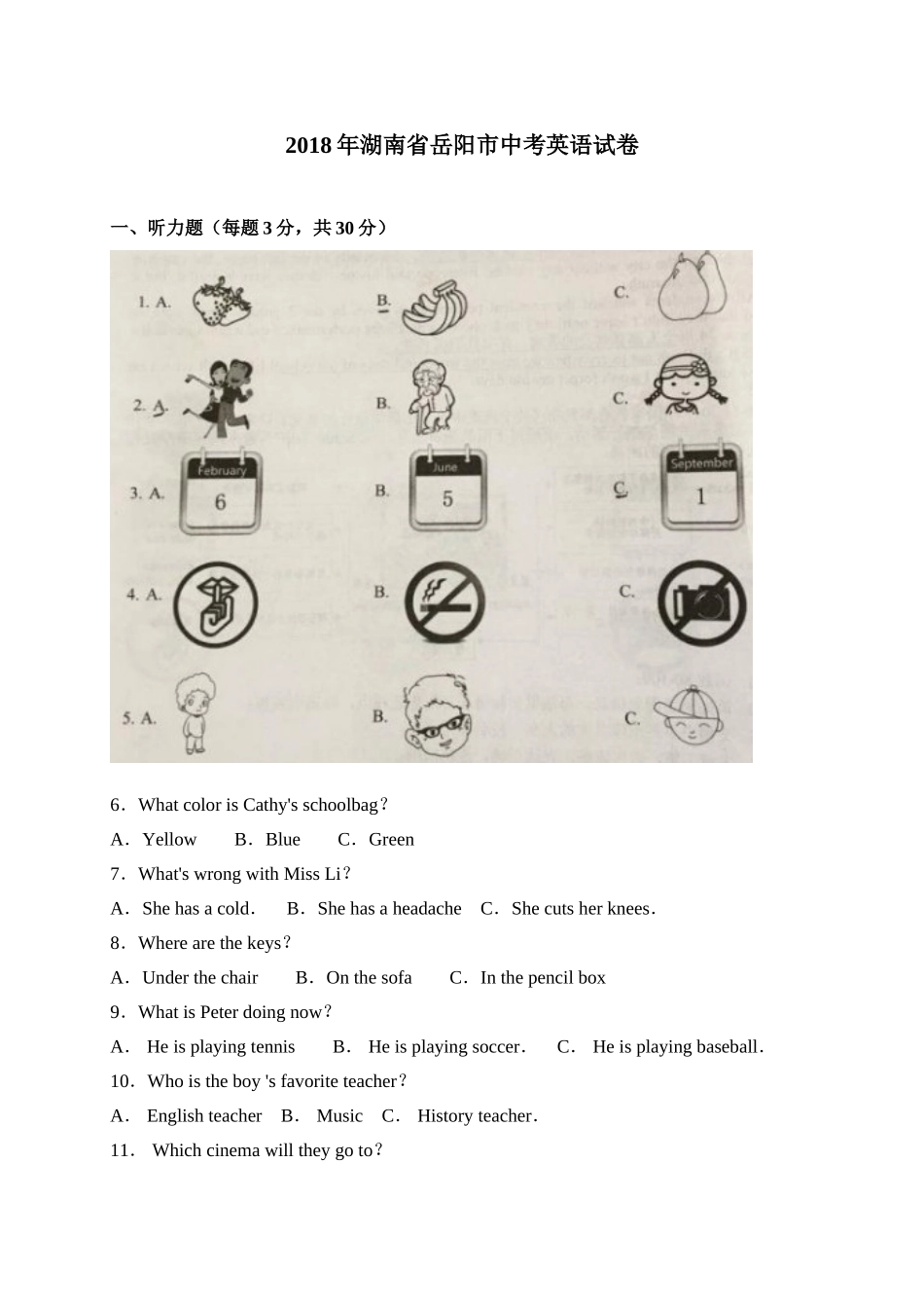 湖南省岳阳市中考英语试卷_第1页