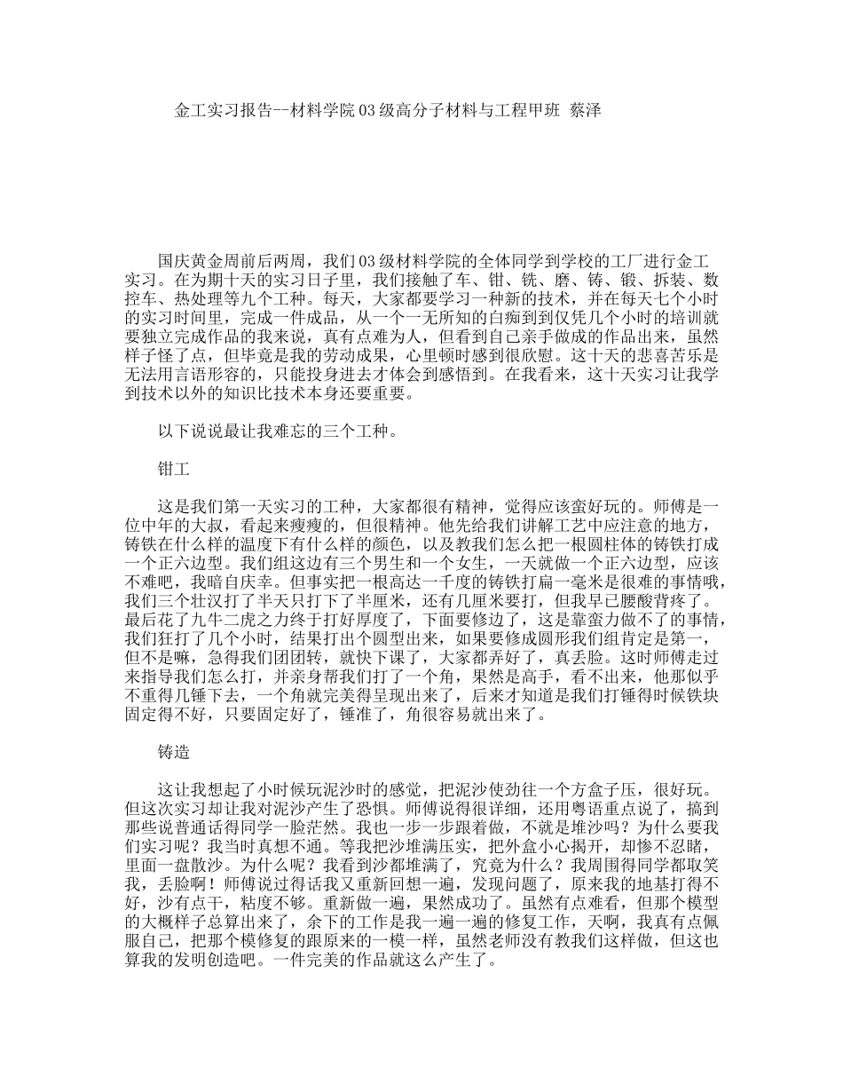 金工实习报告--材料学院03级高分子材料与工程专业大学生_第1页