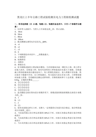 黑龙江上半年公路工程试验检测员电力工程桩检测试题