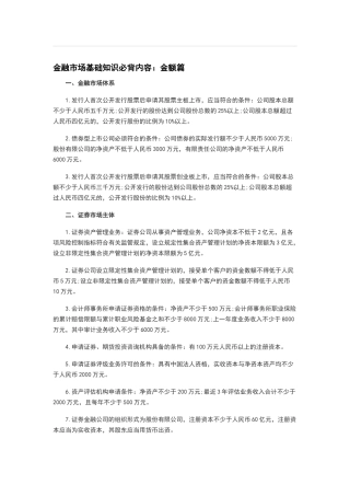 金融市场基础知识必背内容：金额篇