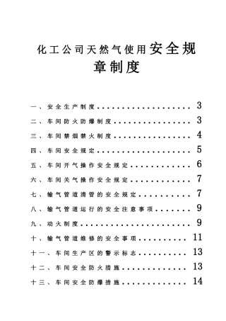 化工公司天然气使用安全规章制度