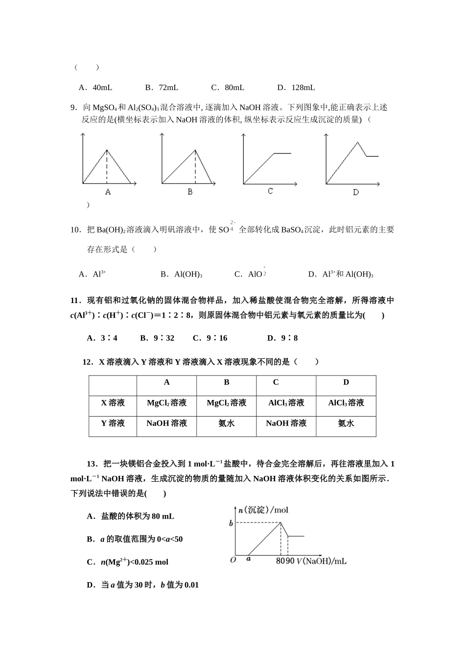 铝及其化合物练习题_第2页
