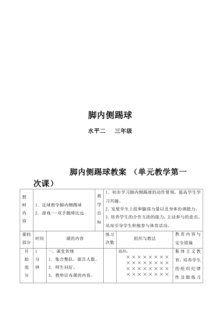 脚内侧踢球  三年级教学教案