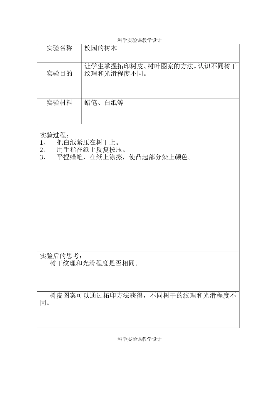 校园的树木等全册科学实验课教学设计_第1页