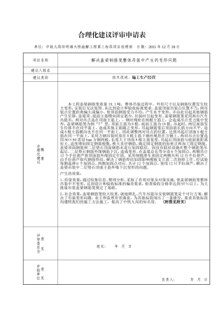 解决盖梁钢筋笼整体吊装中产生的变形问题合理化建议评审申请表