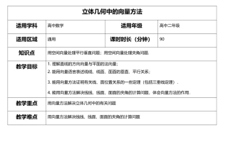 教学过程 立体几何中的向量方法 高二数学