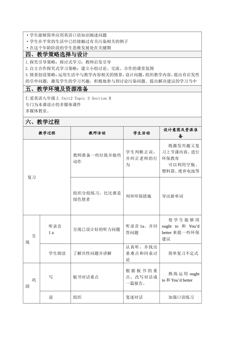教学媒体选择分析表 九年级英语教学设计  Unit2 Topic 3 Section B_第3页
