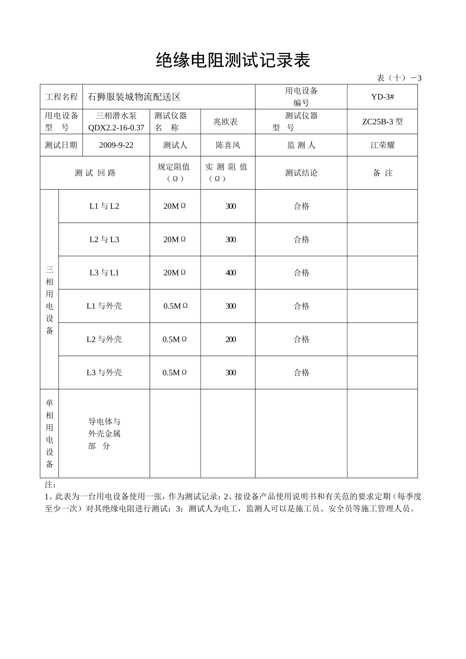 绝缘电阻测试记录表_第3页