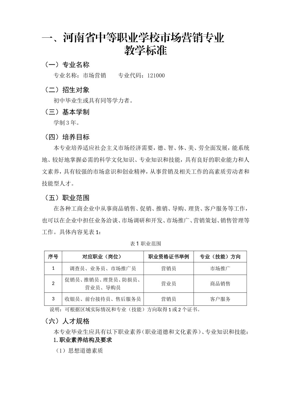 省中等职业学校市场营销专业教学标准_第2页