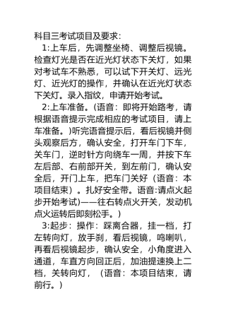 科目三考试项目及要求