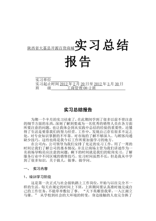 陕西省大荔县开源百货商城实习总结报告