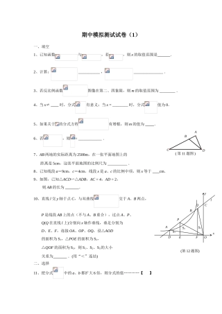 初二二元一次方程知识期中模拟测试试卷