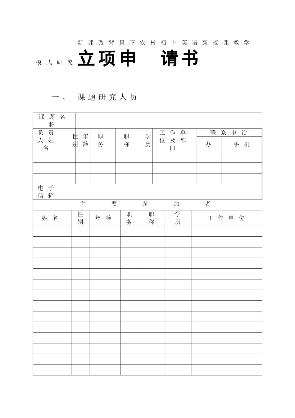 新课改背景下农村初中英语新授课教学模式研究立项申  请书_第1页