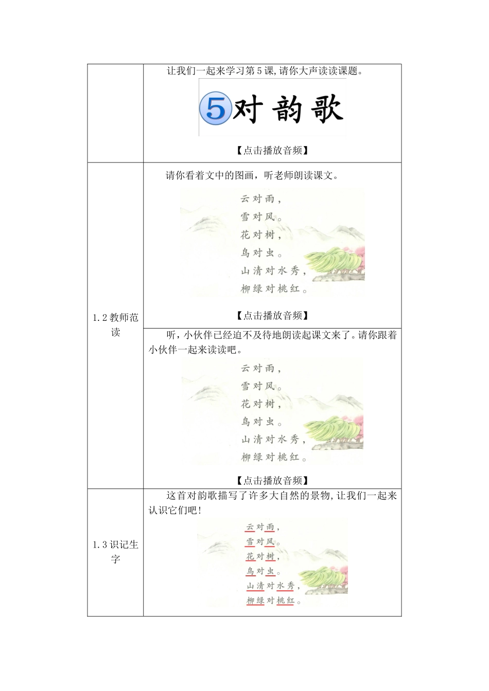 小学语文部编本教材（人民教育出版社出版）一年级上册活动设计_第2页