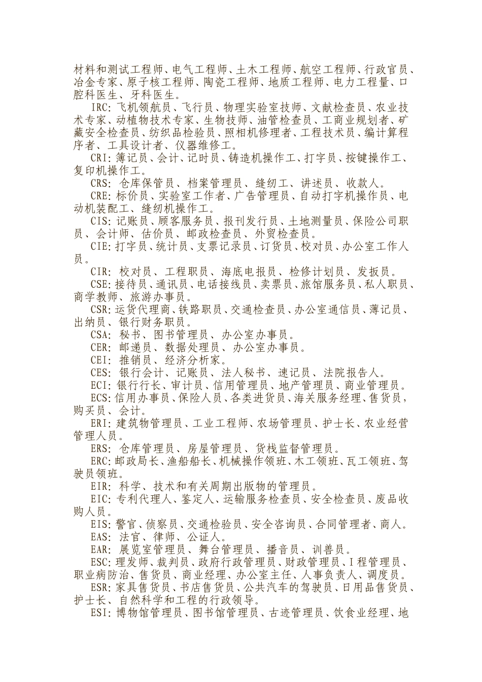 职业兴趣代码与其相应的职业对照表_第3页