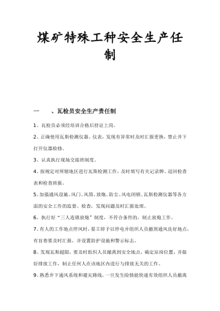 煤矿特殊工种安全生产任制
