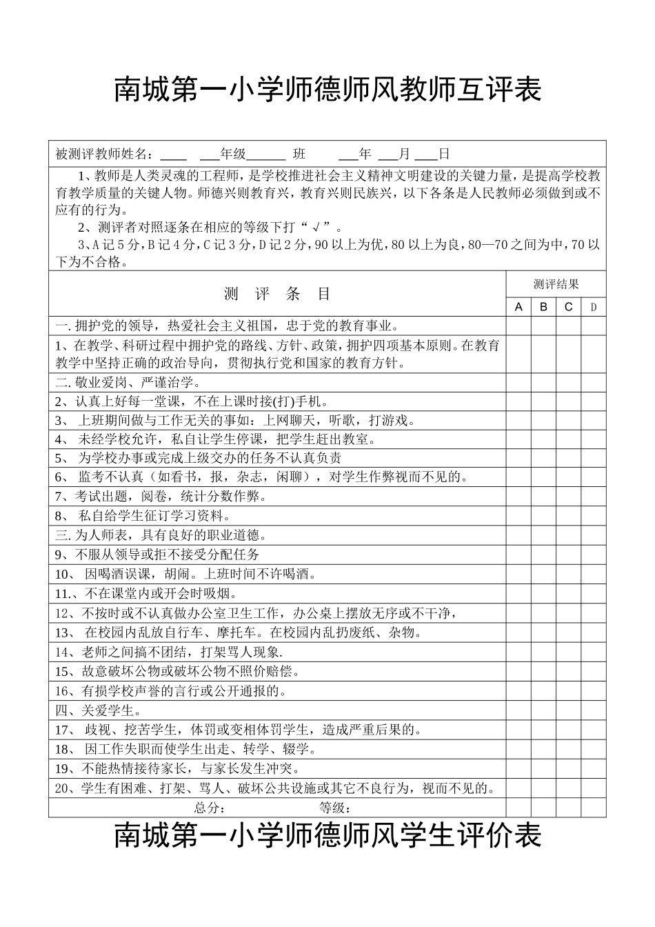 南城第一小学师德师风教师自评表_第2页