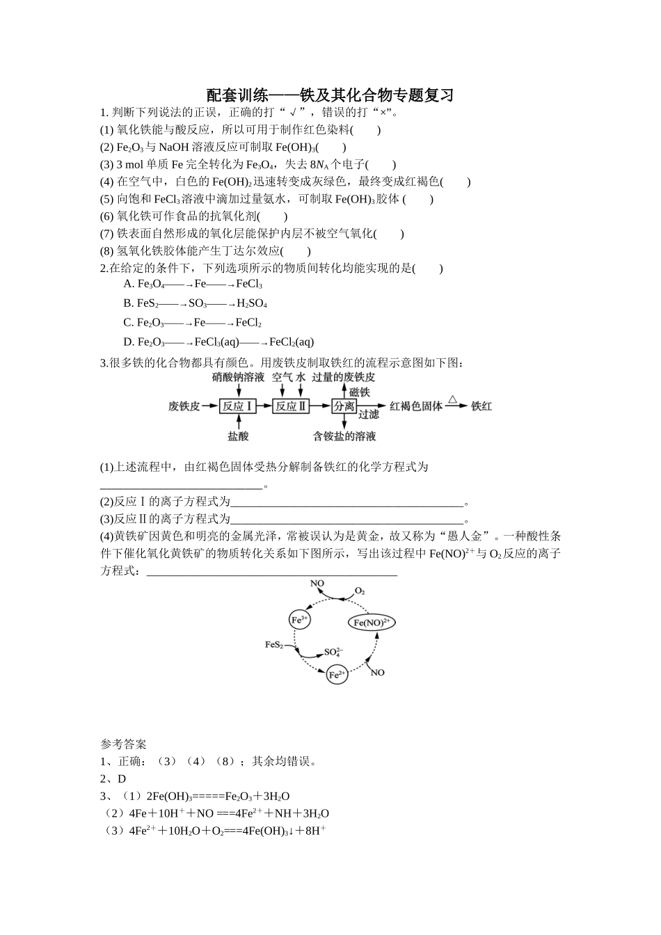 配套训练——铁及其化合物专题复习_第1页