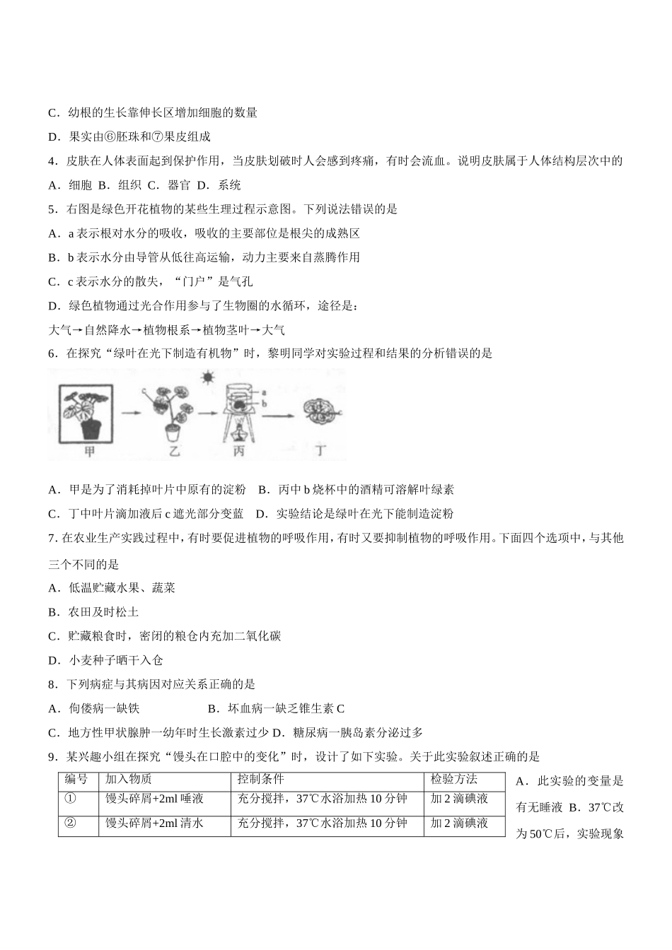 临沂市初中学业水平考试试题生物_第2页
