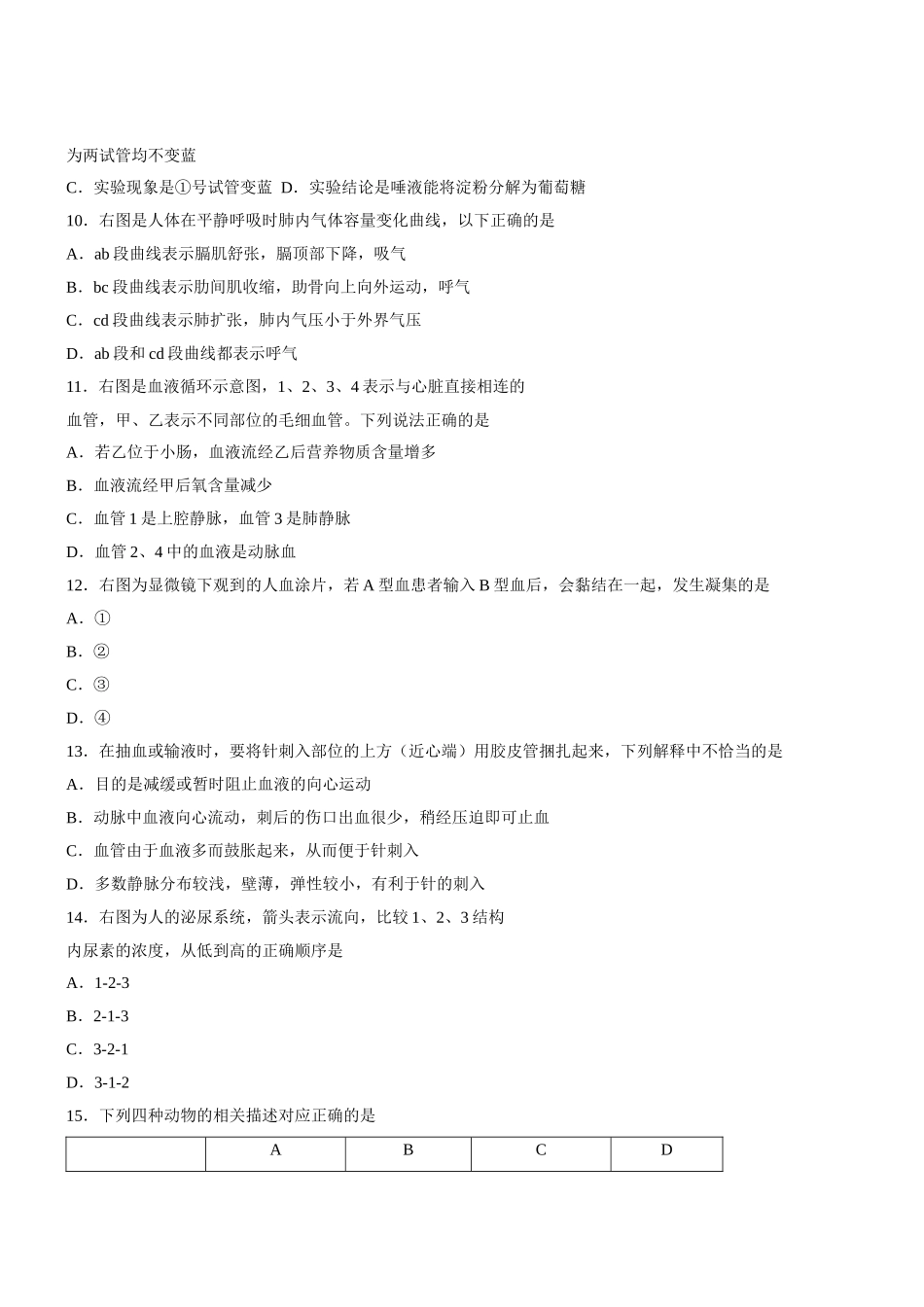 临沂市初中学业水平考试试题生物_第3页