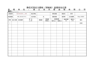 静压式预应力管桩（预制桩）监理旁站记录