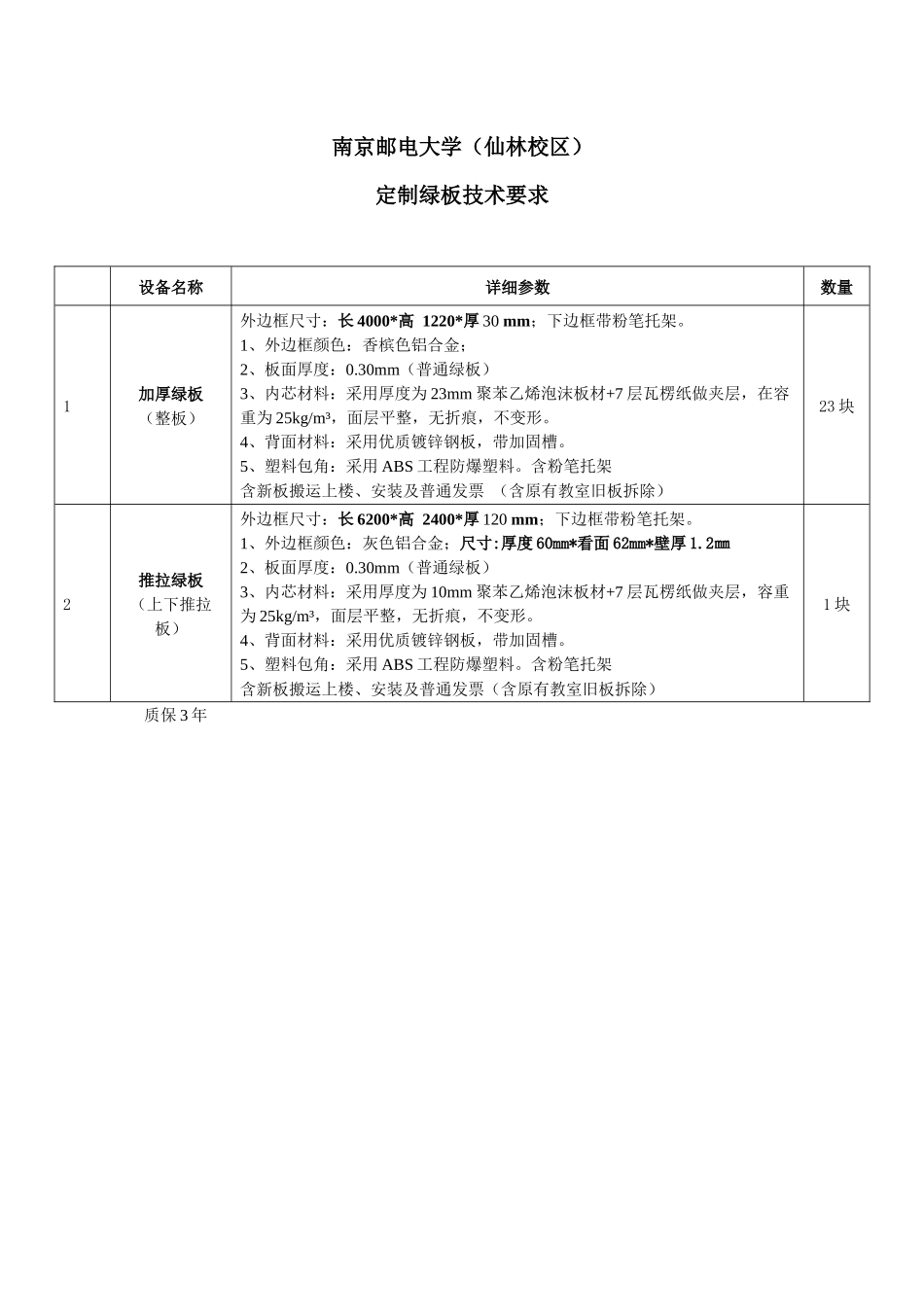 南京邮电大学（仙林校区）定制绿板技术要求_第1页