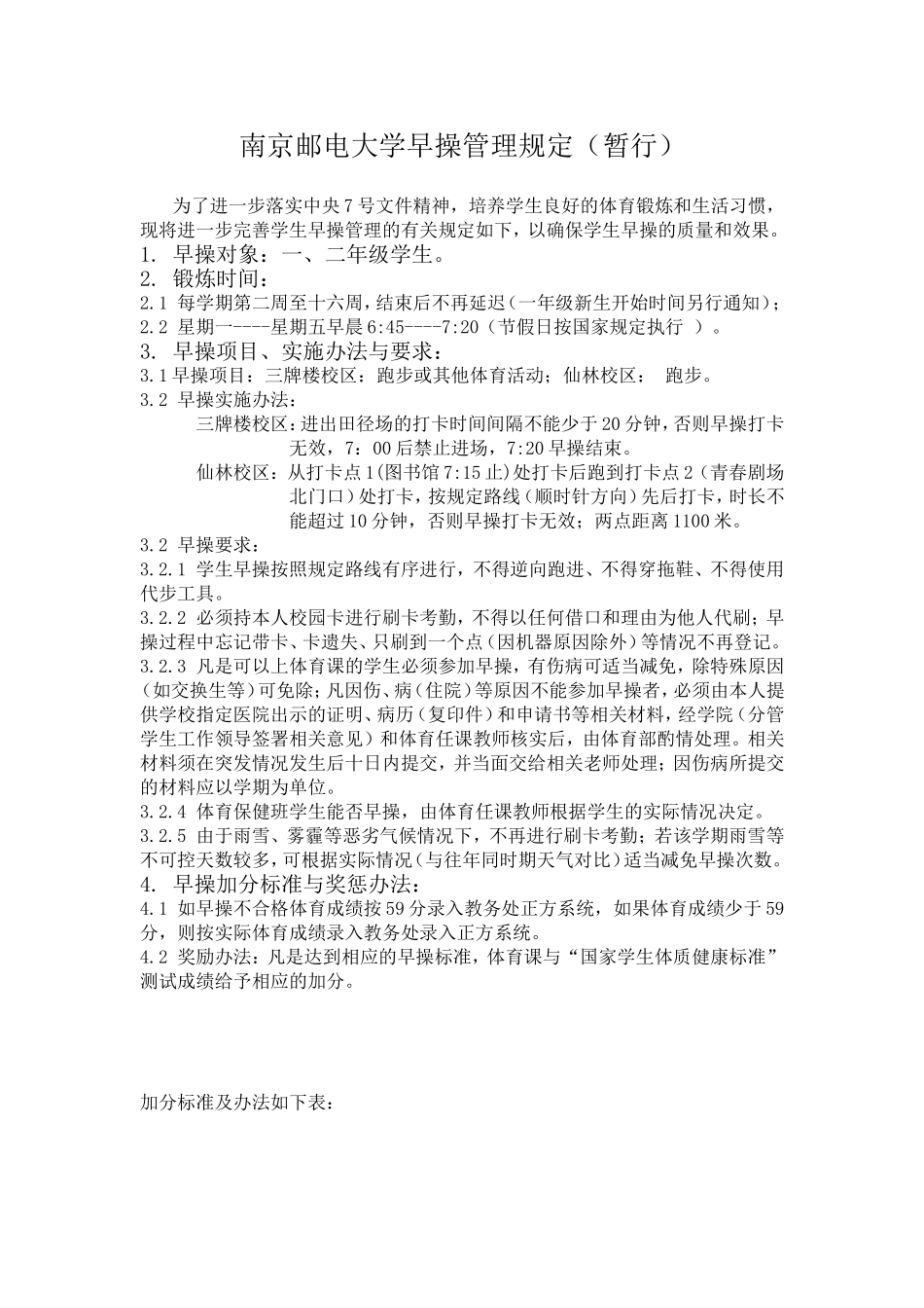 南京邮电大学早操管理规定（暂行）_第1页