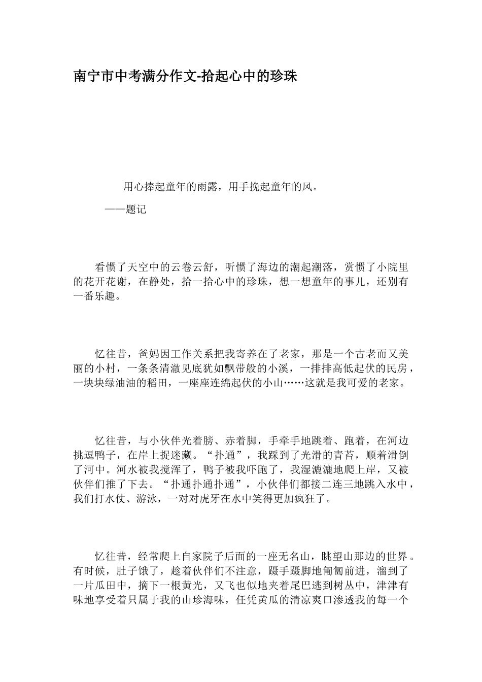 南宁市中考满分作文-拾起心中的珍珠_第1页