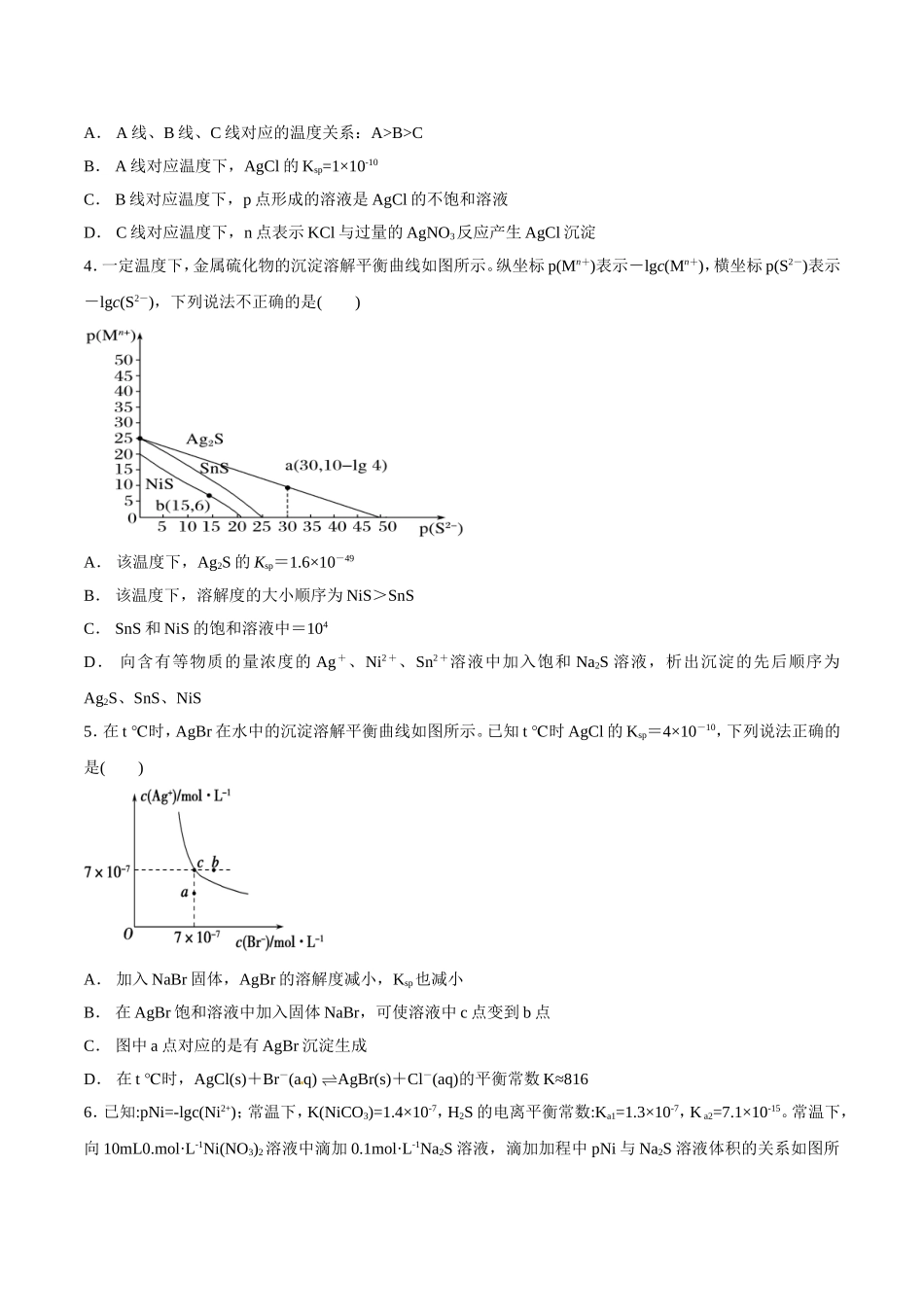 考点七十沉淀溶解平衡曲线_第2页