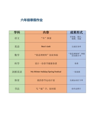 六年级寒假作业关于传统