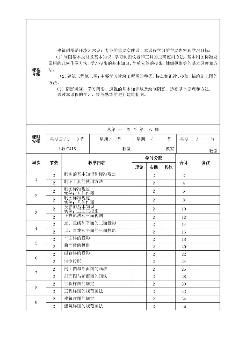 人文与艺术学院环境艺术设计专业建筑制图课程教案教案_第2页