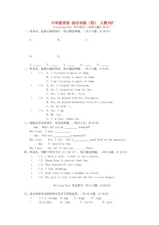 六年级英语综合训练（四）人教PEP