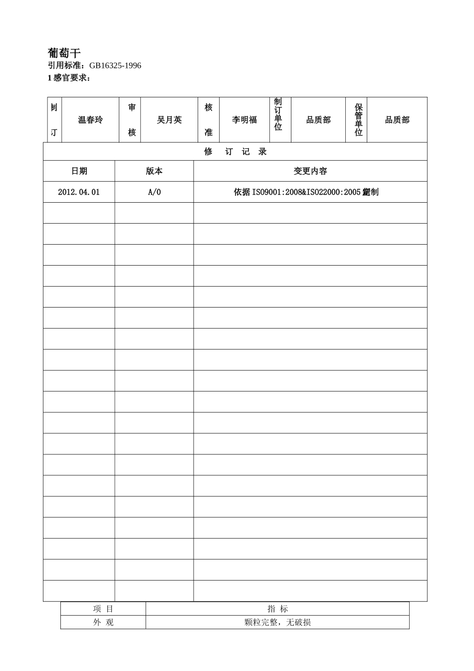 葡萄干等干货检验标准和方法_第1页