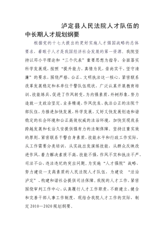泸定县人民法院人才队伍的中长期人才规划纲要