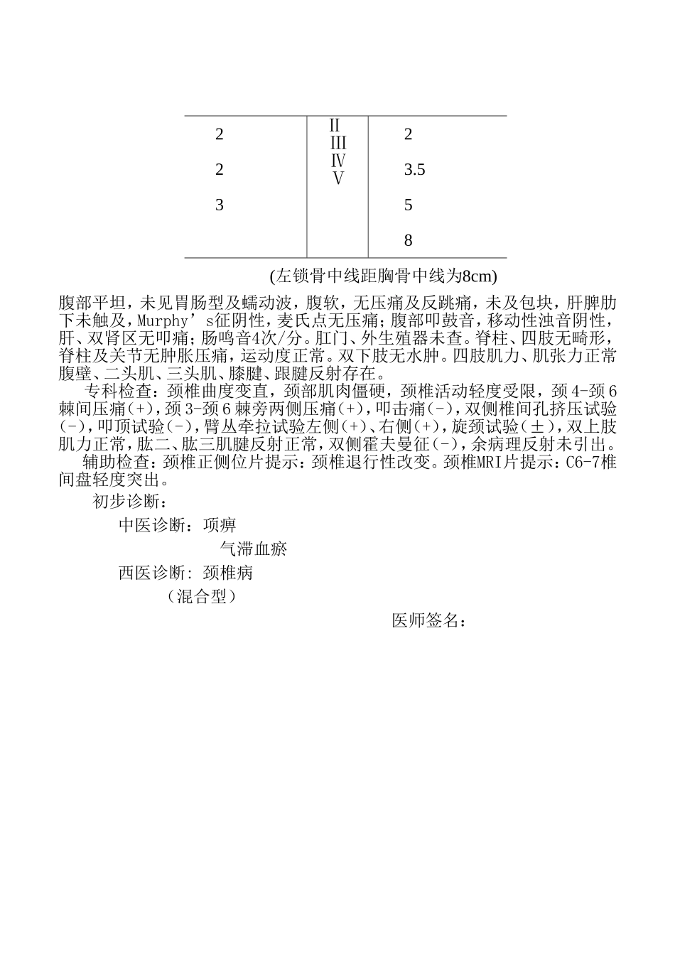 颈部疼痛患者入院记录_第2页
