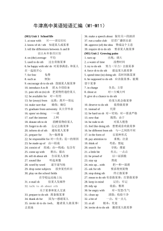 牛津高中英语短语汇编（M1-M11）