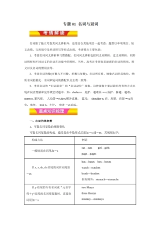 名词和冠词英语教学教案